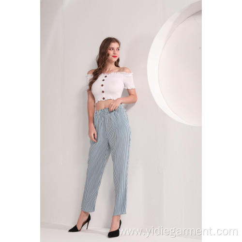 Wide Leg Pants Women's Blue and White Stripe Pants Factory